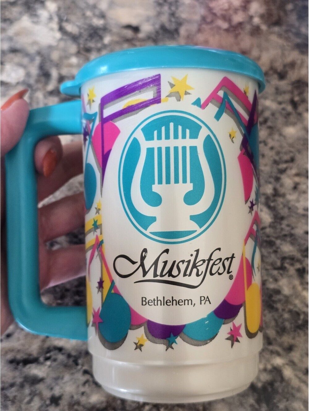 RARE Vintage 1990s Teal MUSIKFEST 22 oz Beer Mug Soda Mug Bethlehem PA